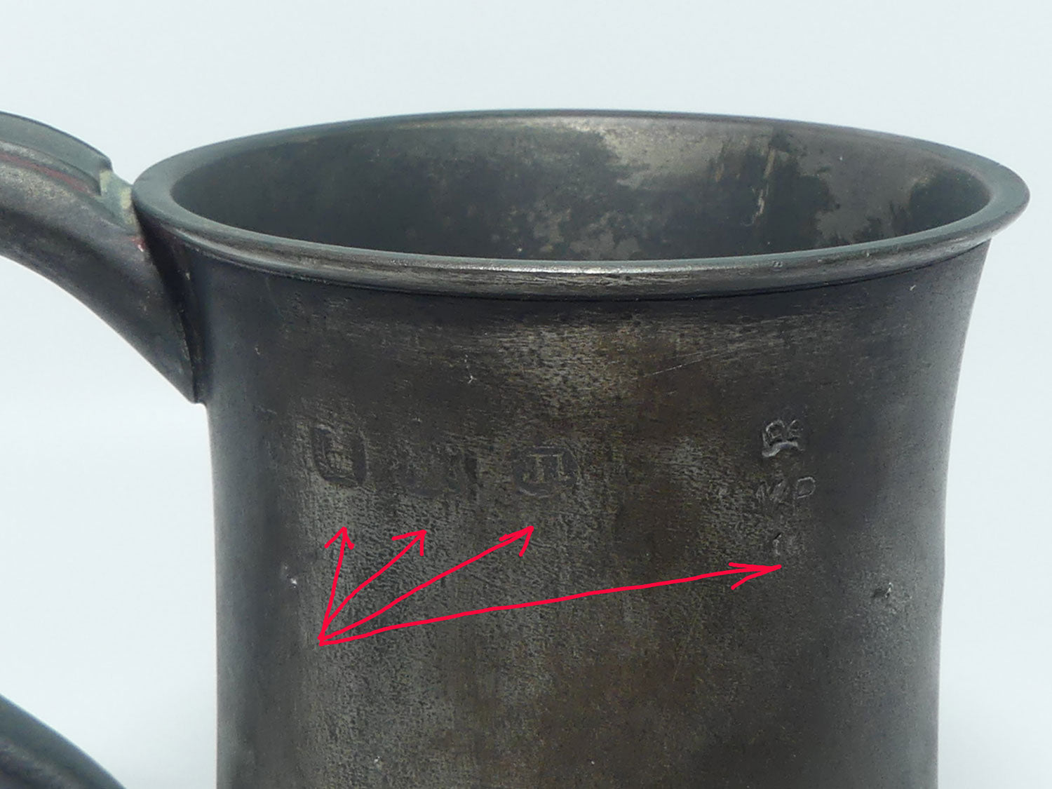 early 19th Century Pewter PINT tankard | marked with London and Crown