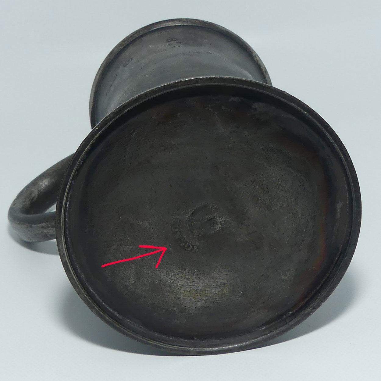 early 19th Century Pewter PINT tankard | marked with London and Crown