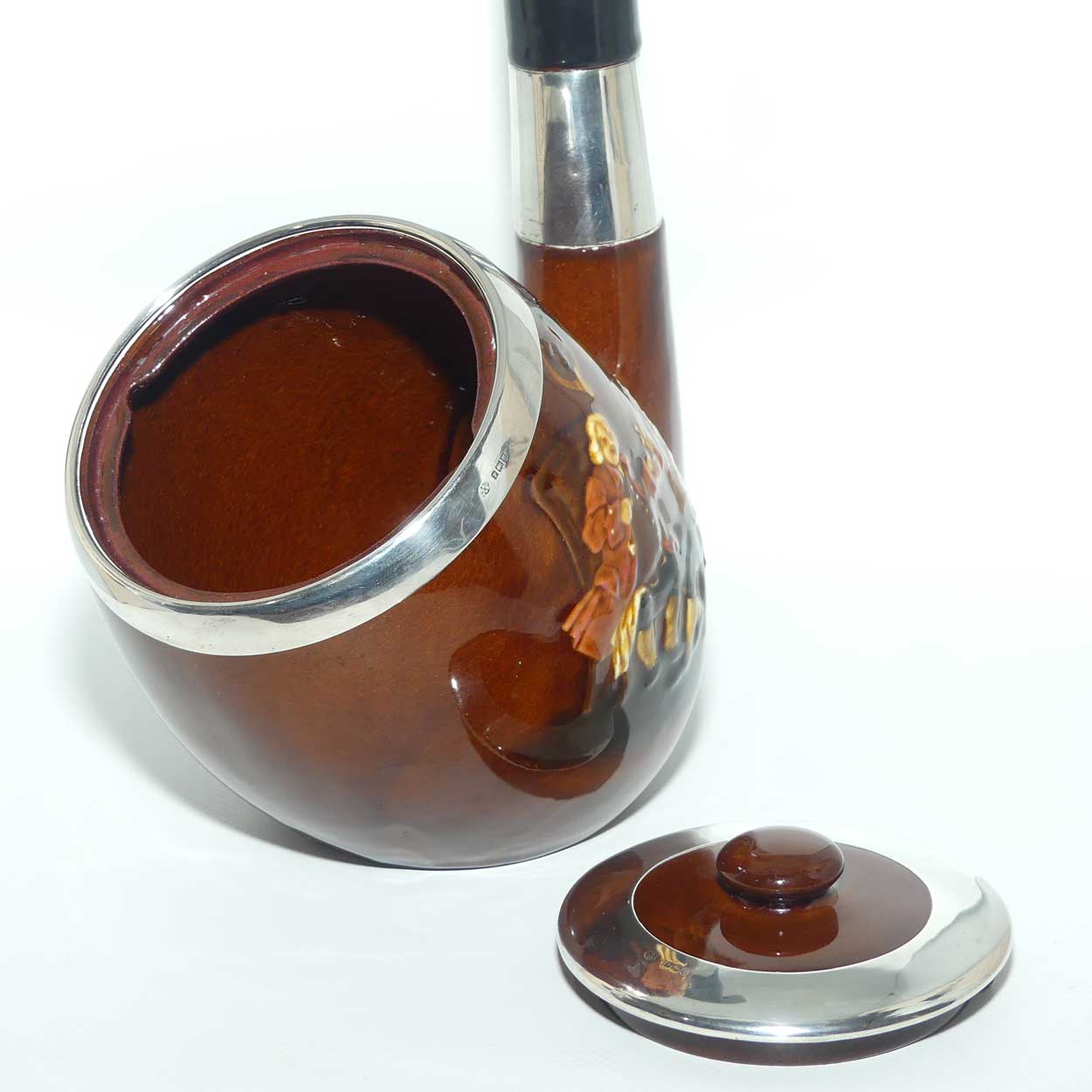 Royal Doulton Kingsware Pipe tobacco jar | Sterling Silver trim