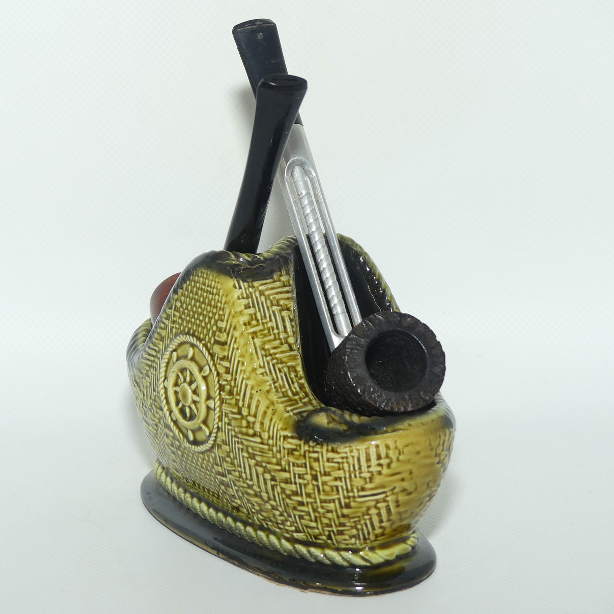 Grandpa's Pipe Stand with Hopson Briar Pipe and Falcon Skeleton Pipe