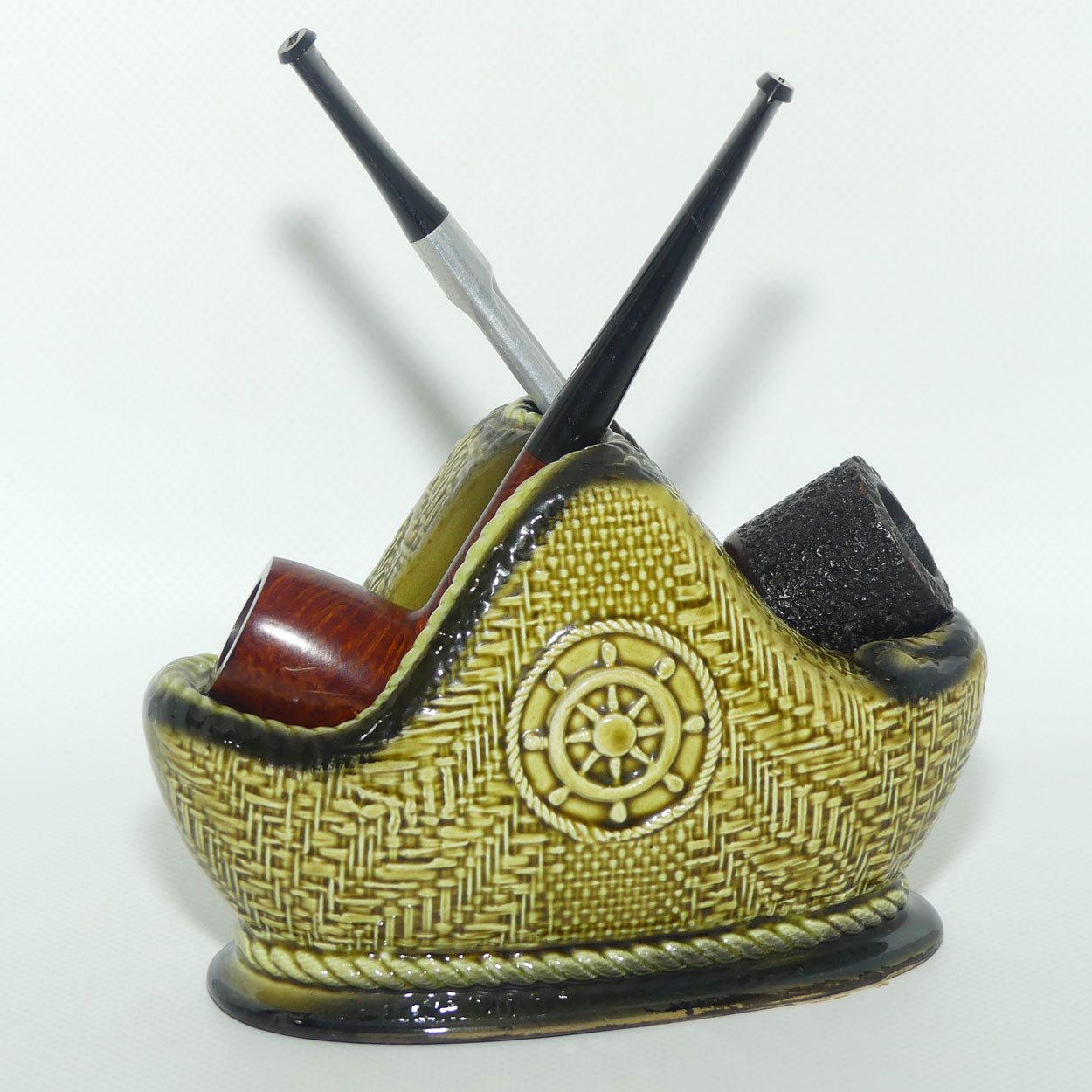Grandpa's Pipe Stand with Hopson Briar Pipe and Falcon Skeleton Pipe