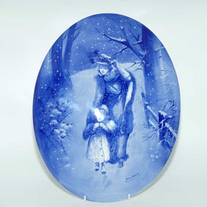 Doulton Burslem Blue Childrens large oval wall plaque (Woman sheltering child; Curnock)