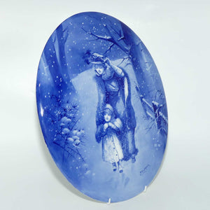 Doulton Burslem Blue Childrens large oval wall plaque (Woman sheltering child; Curnock)