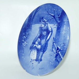 Doulton Burslem Blue Childrens large oval wall plaque (Woman sheltering child; Curnock)