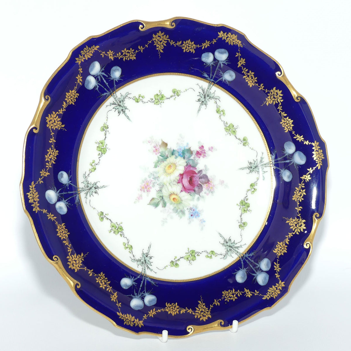 Royal Crown Derby Floral Decor and Rich Blue and Gilt plate | #1 | Pattern 6642 | c.1902