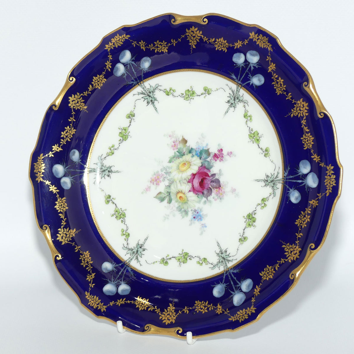 Royal Crown Derby Floral Decor and Rich Blue and Gilt plate | #1 | Pattern 6642 | c.1902