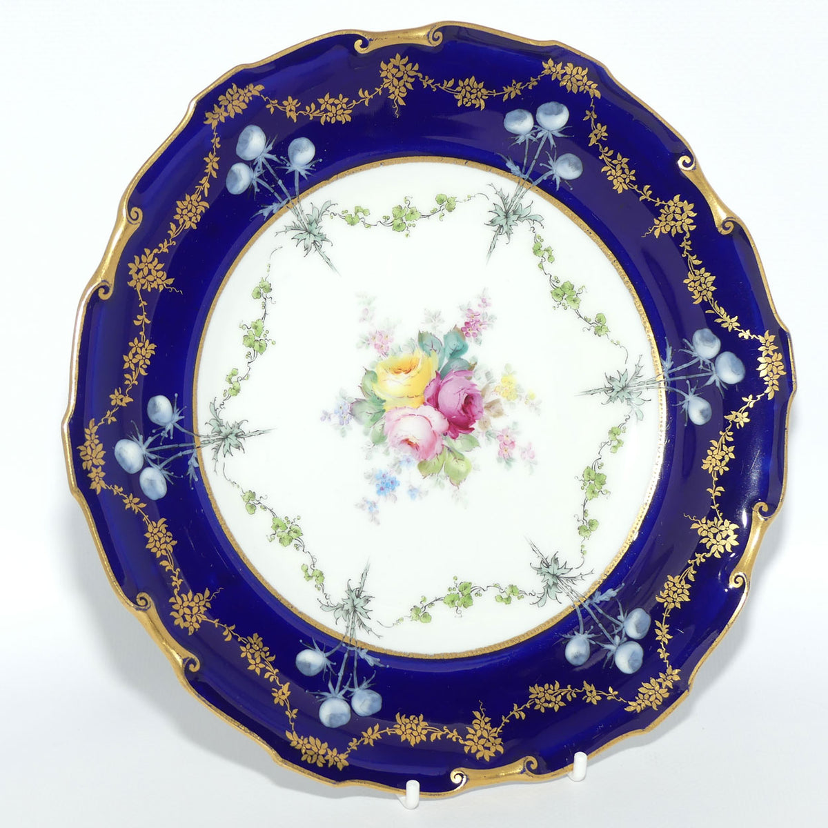 Royal Crown Derby Floral Decor and Rich Blue and Gilt plate | #2 | Pattern 6642 | c.1902