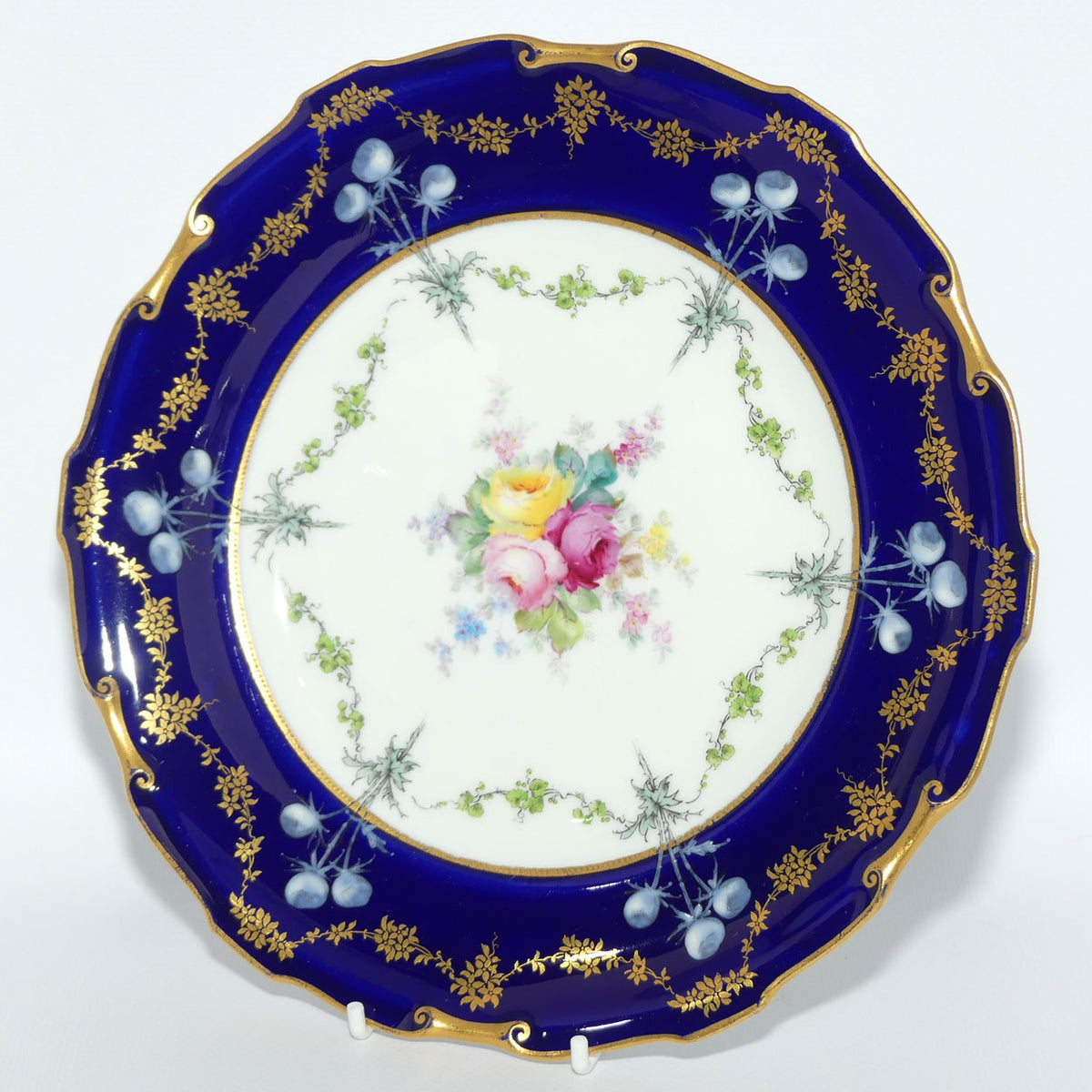 Royal Crown Derby Floral Decor and Rich Blue and Gilt plate | #2 | Pattern 6642 | c.1902