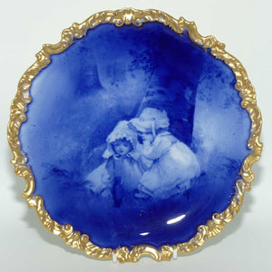 Doulton Burslem Blue Childrens fancy plate with gilt border (Two girls & tiny witch)