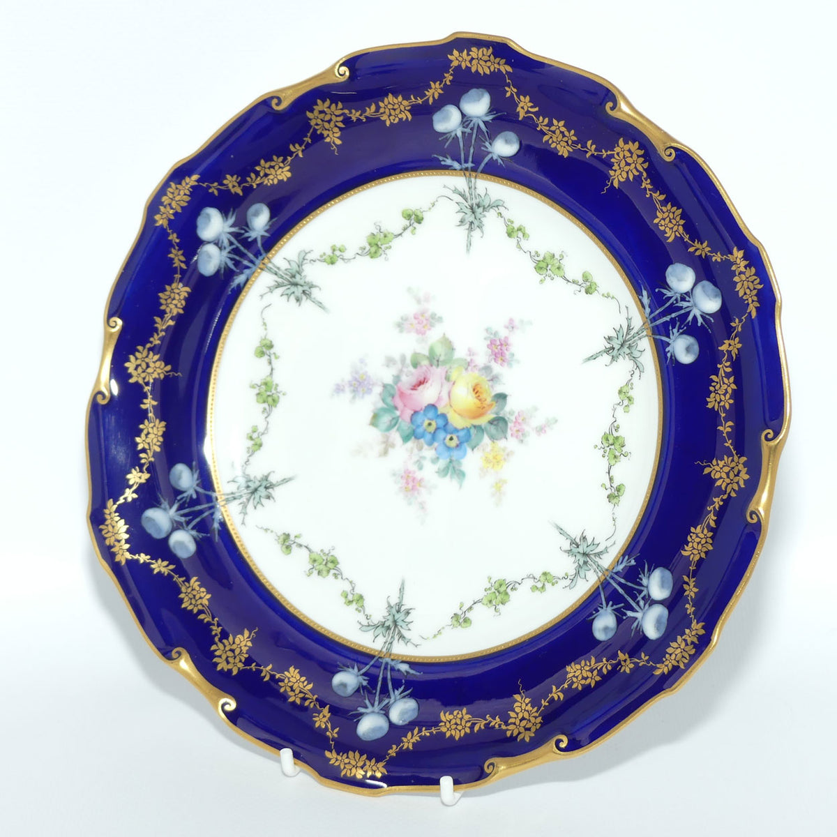 Royal Crown Derby Floral Decor and Rich Blue and Gilt plate | #3 | Pattern 6642 | c.1902