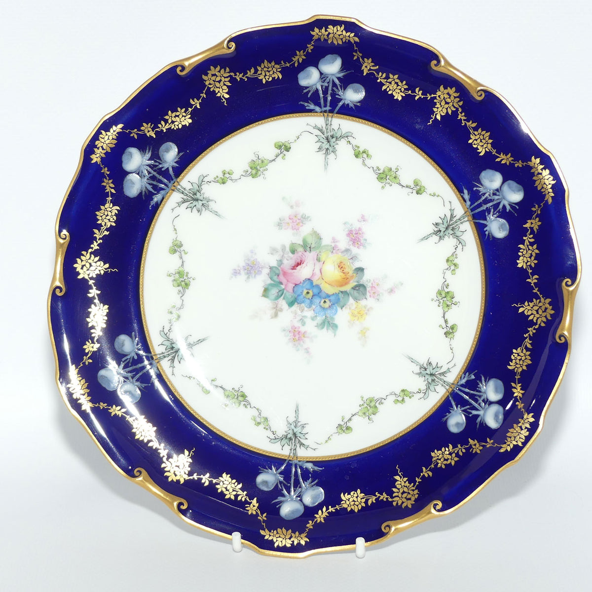 Royal Crown Derby Floral Decor and Rich Blue and Gilt plate | #3 | Pattern 6642 | c.1902
