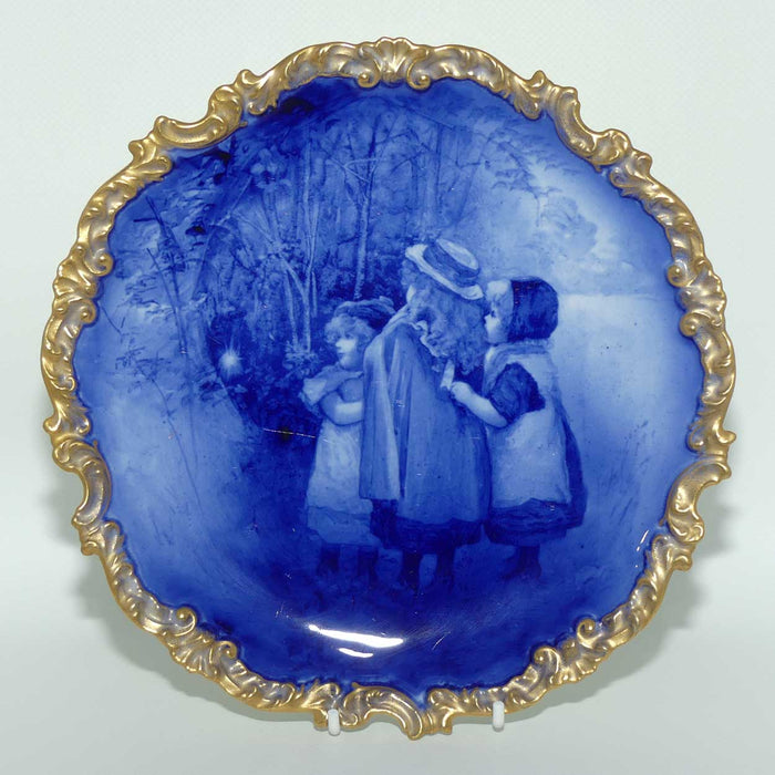 Doulton Burslem Blue Childrens fancy plate with gilt border | Three girls watching Tinkerbell