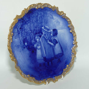 Doulton Burslem Blue Childrens fancy plate with gilt border (Three girls watching Tinkerbell)