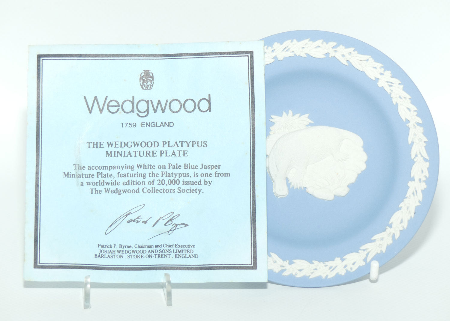 Wedgwood Jasper | Australian Fauna | White on Pale Blue | Platypus Plate | Box + Cert