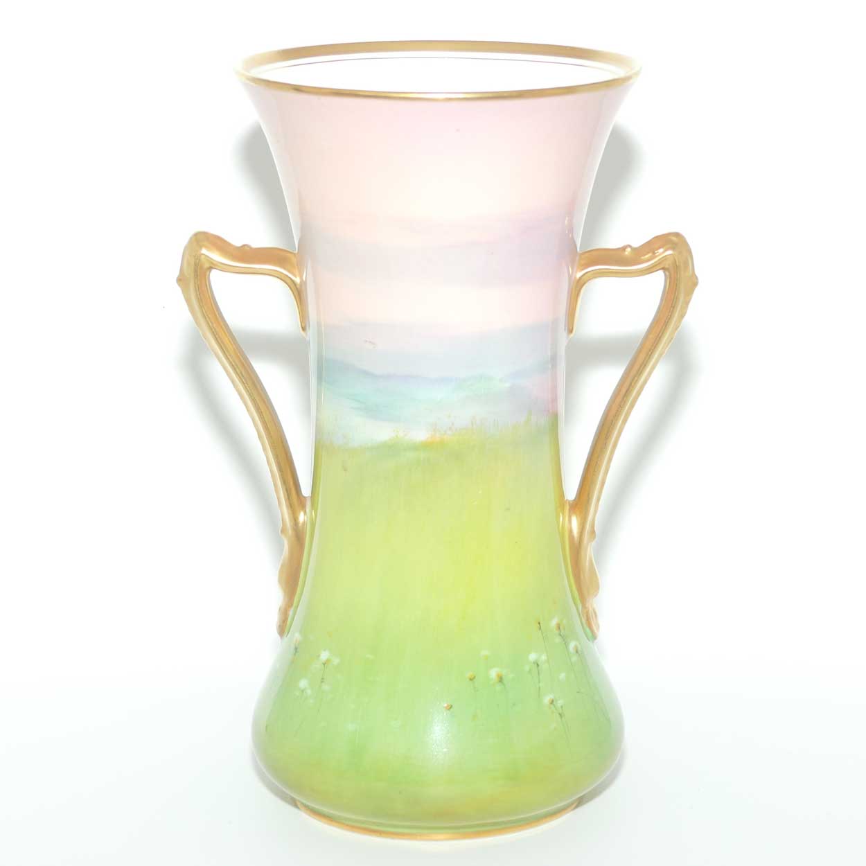 Royal Doulton hand painted Farmer Ploughing and Heavy Horses twin handle vase