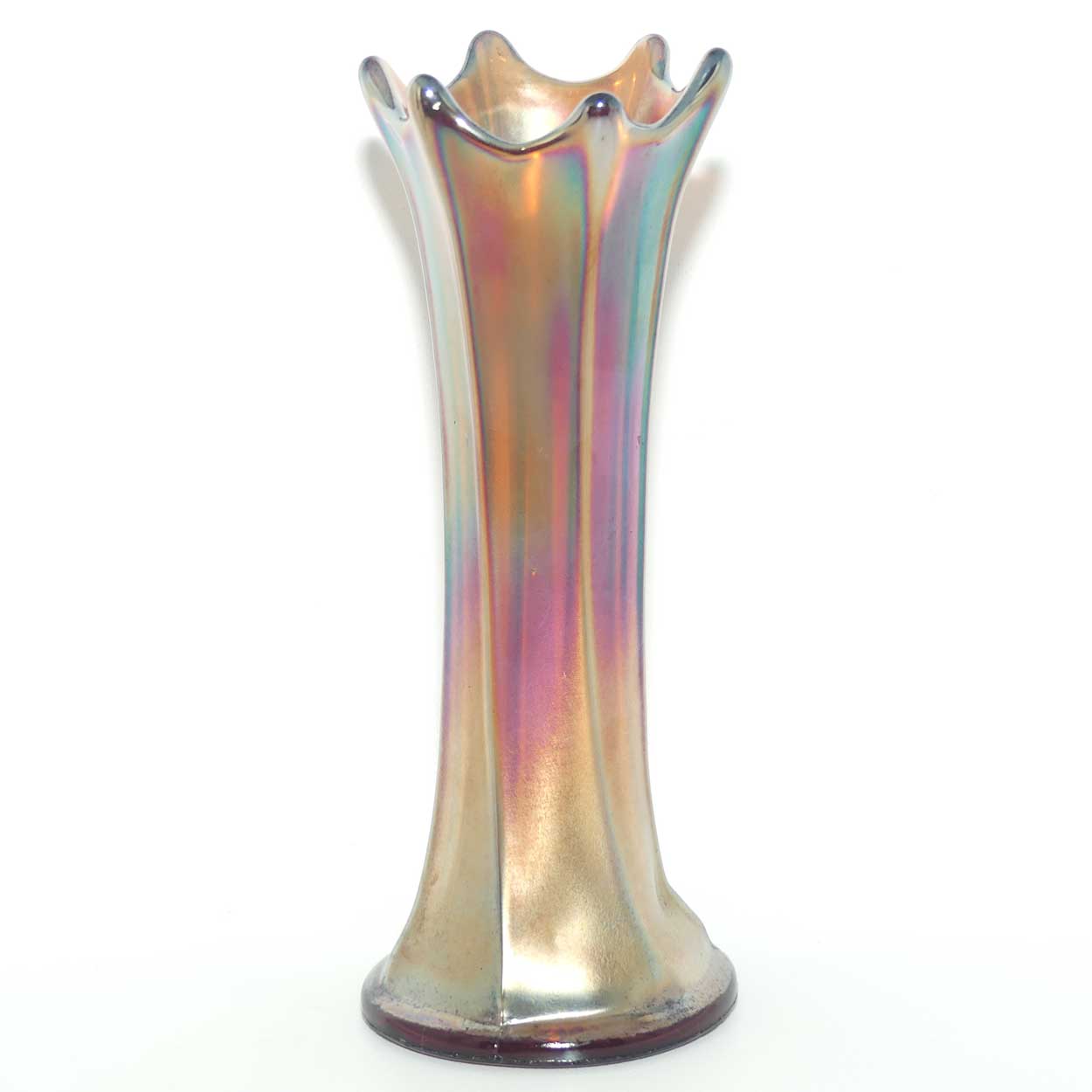 Dark Plum Marigold Carnival Glass vase | possibly Fenton