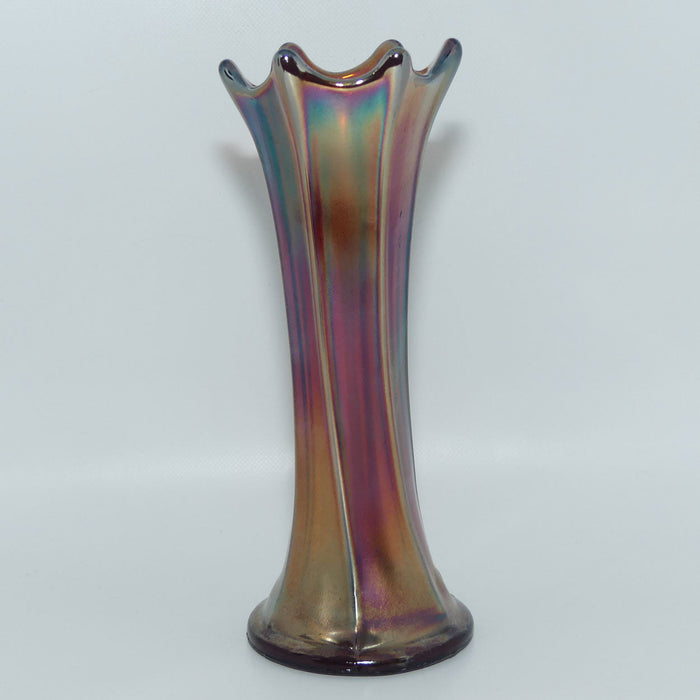 Dark Plum Marigold Carnival Glass vase | possibly Fenton