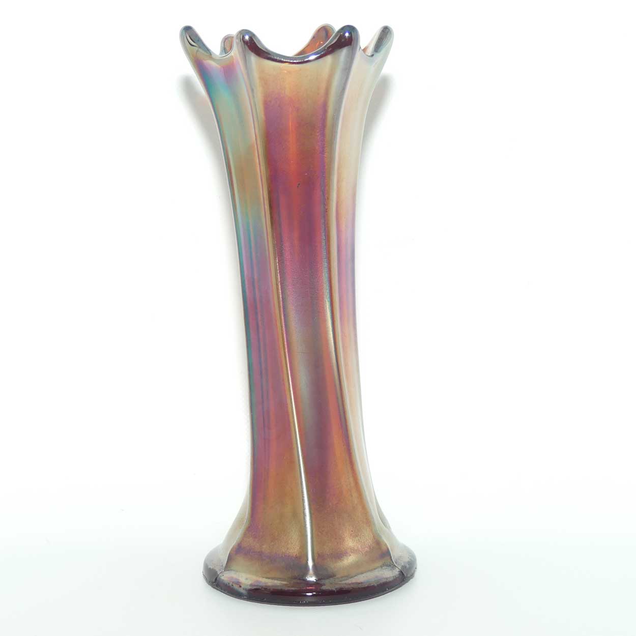 Dark Plum Marigold Carnival Glass vase | possibly Fenton