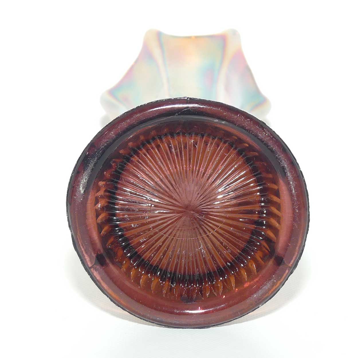Dark Plum Marigold Carnival Glass vase | possibly Fenton