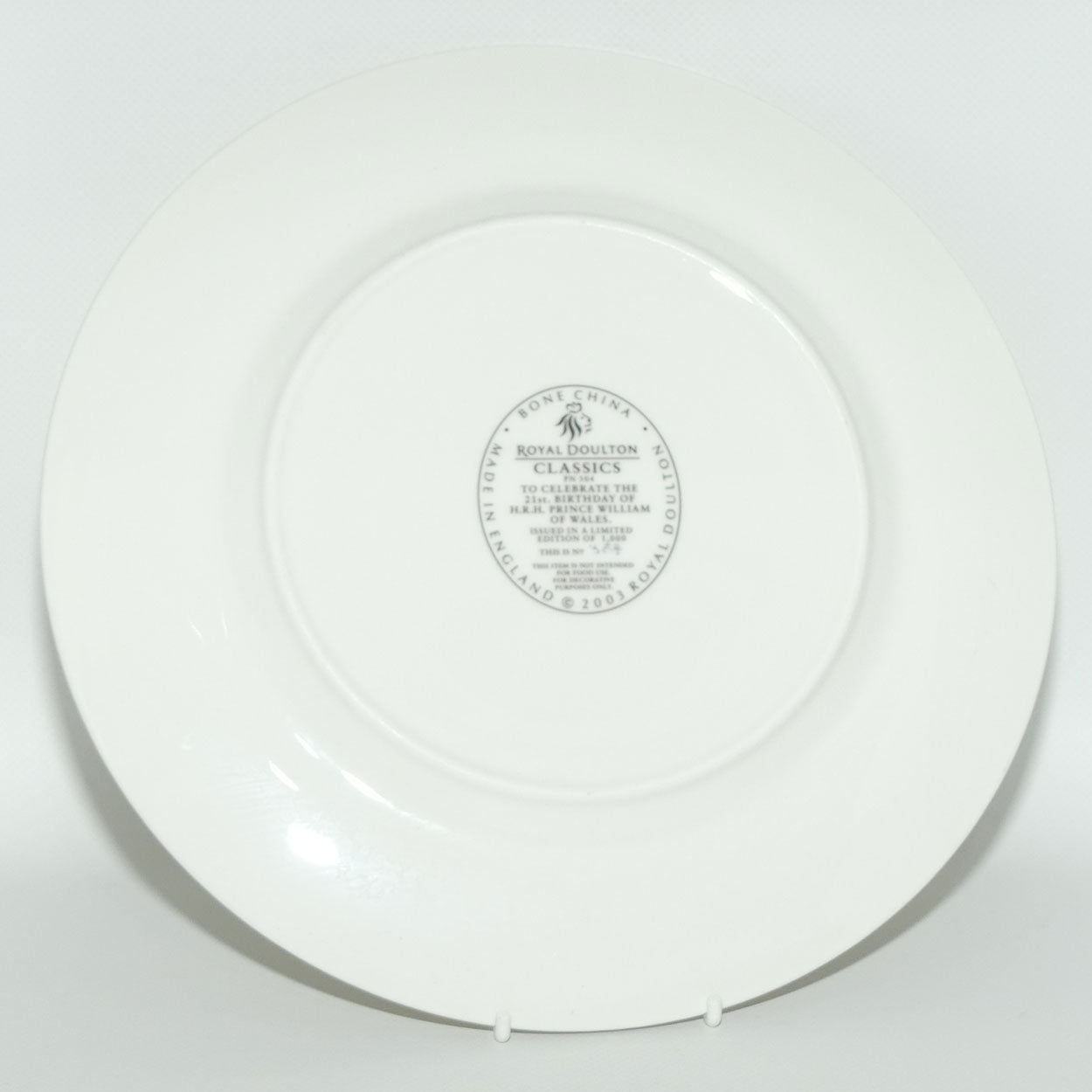Royal Doulton Classics plate | PN304 HRH Prince William of Wales 21st Birthday | LE384/1000 | boxed