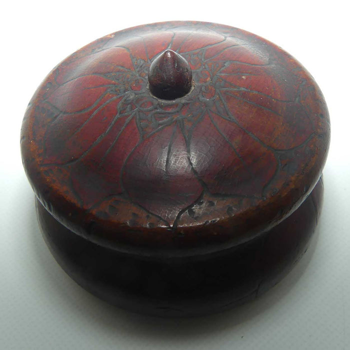 Australian Pokerwork trinket box | powder bowl | Poinsettia pattern