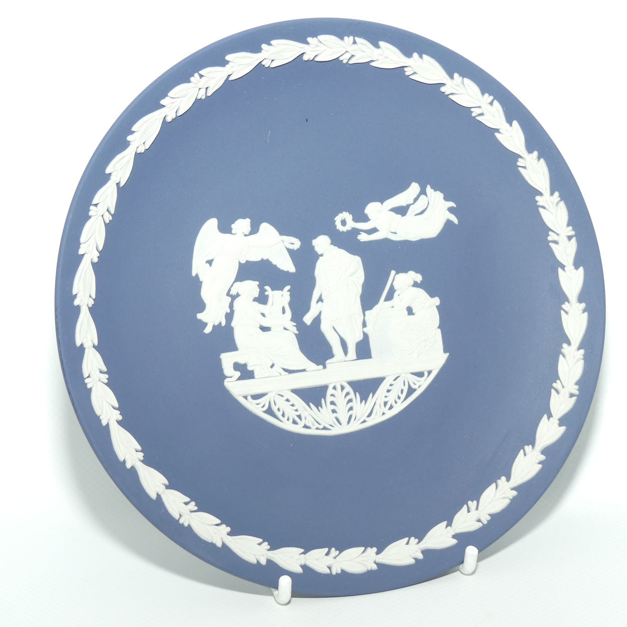 Wedgwood Jasper | White on Portland Blue plate | Roman and 4 Muses | #1 | 16.7cm diam