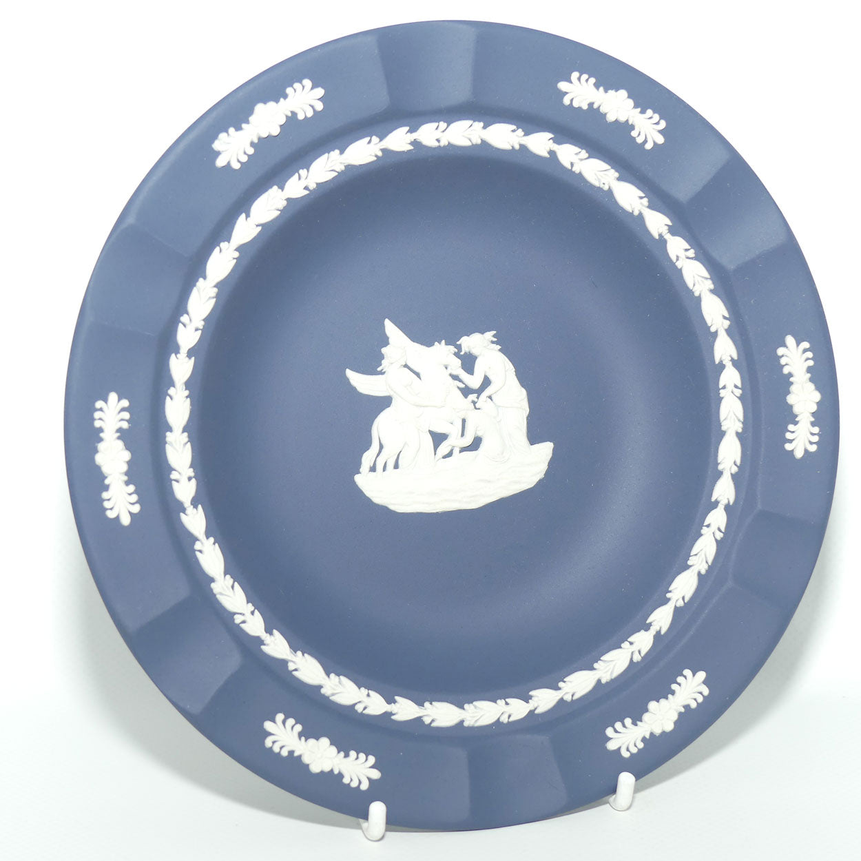 Wedgwood Jasper | White on Portland Blue shallow bowl | 3 Maidens watering Pegasus | 17.5cm diam