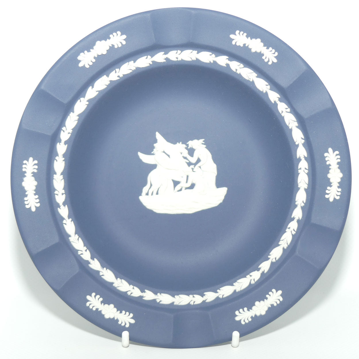 Wedgwood Jasper | White on Portland Blue shallow bowl | 3 Maidens watering Pegasus | 17.5cm diam