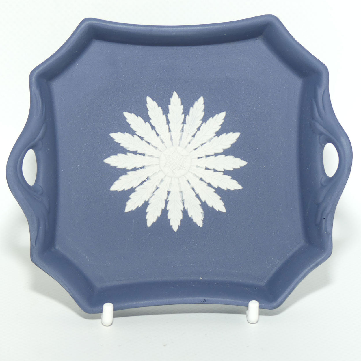 Wedgwood Jasper | White on Portland Blue | Twin Handled Floral tray