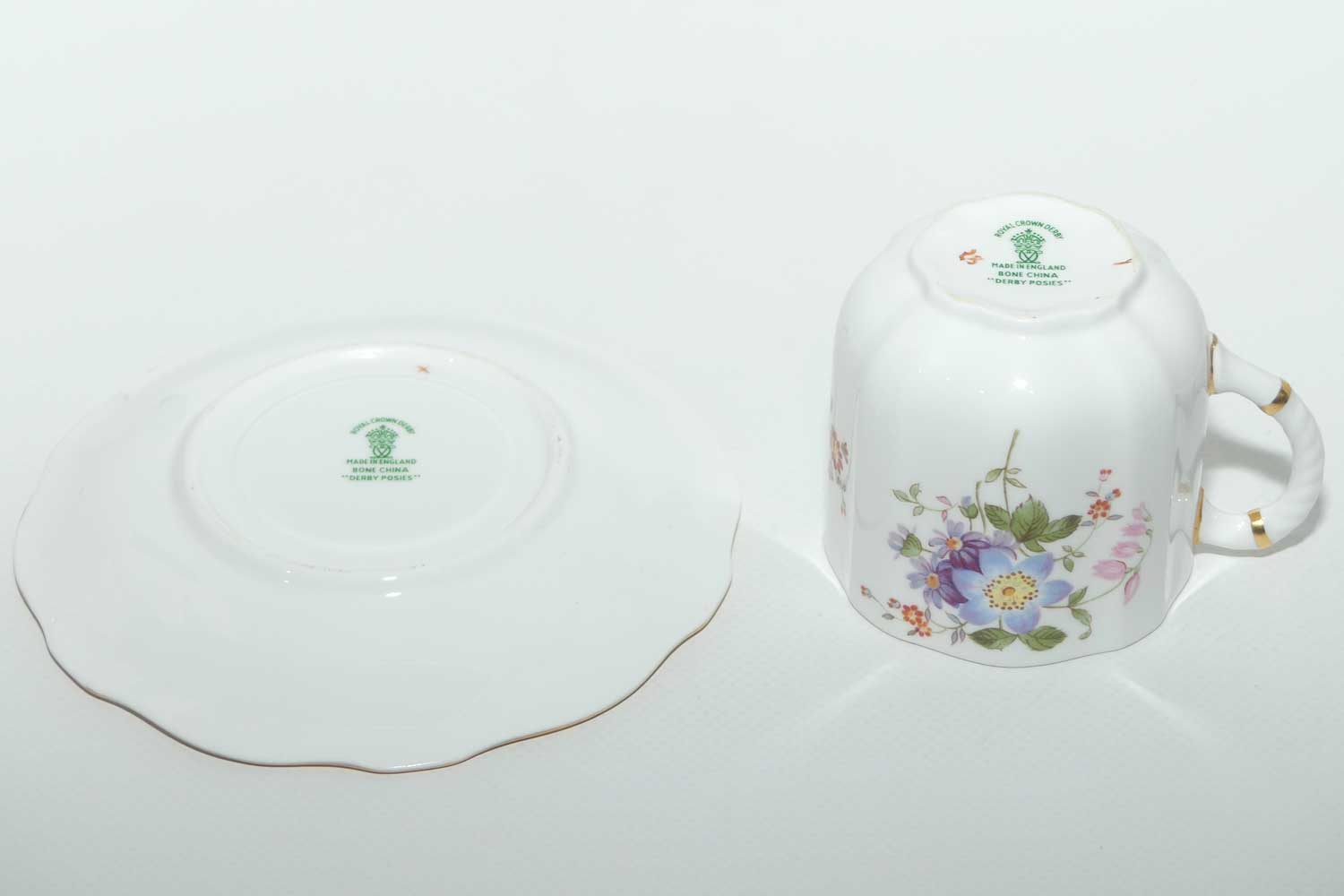 Royal Crown Derby Derby Posies coffee duo | Green Backstamp