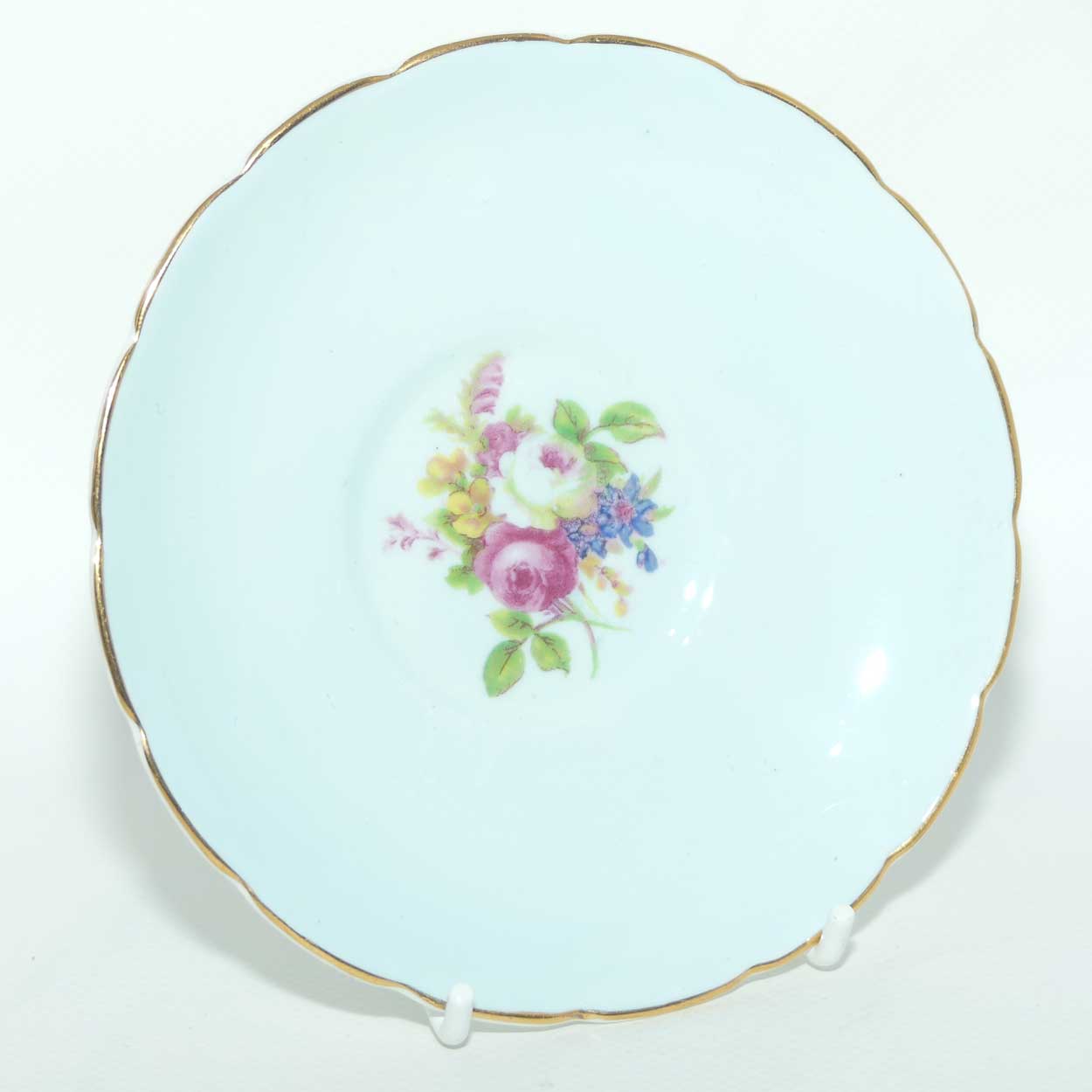 EB Foley Bone China Floral Spray trio | Pale Blue ground with Yellow Interior