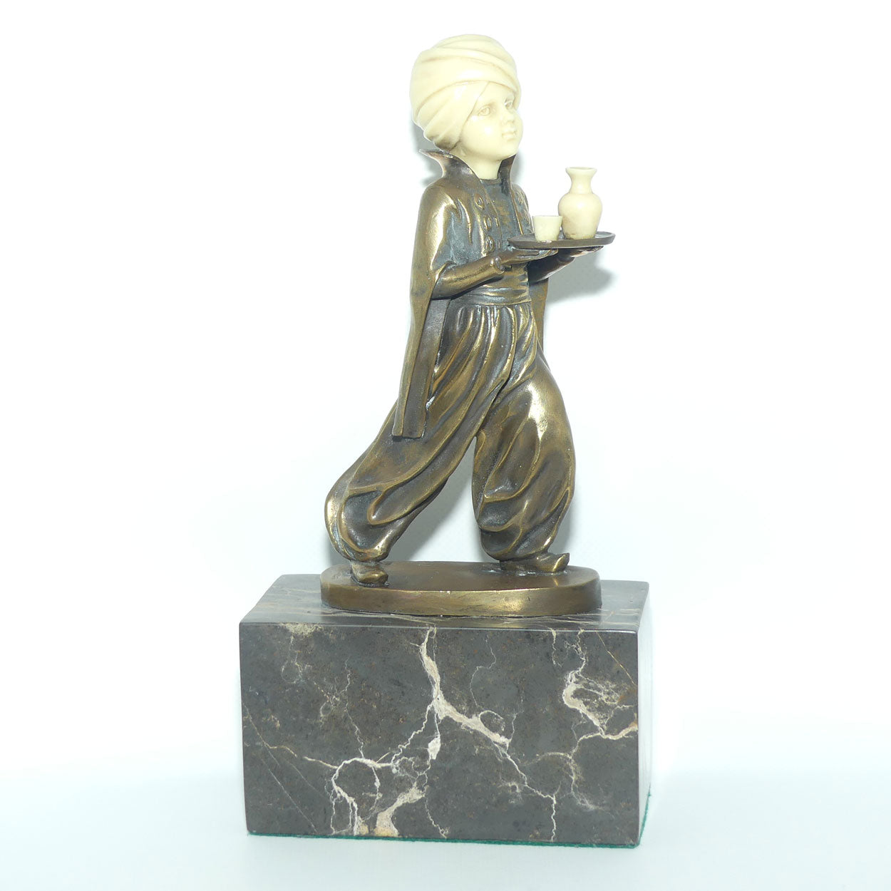 Small Decorator Bronze of Boy in Turban on Marble base | Preiss