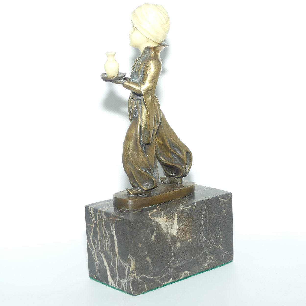 Small Decorator Bronze of Boy in Turban on Marble base | Preiss