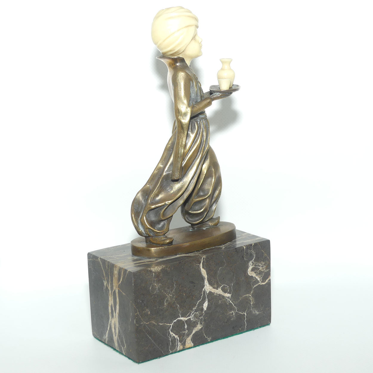 Small Decorator Bronze of Boy in Turban on Marble base | Preiss