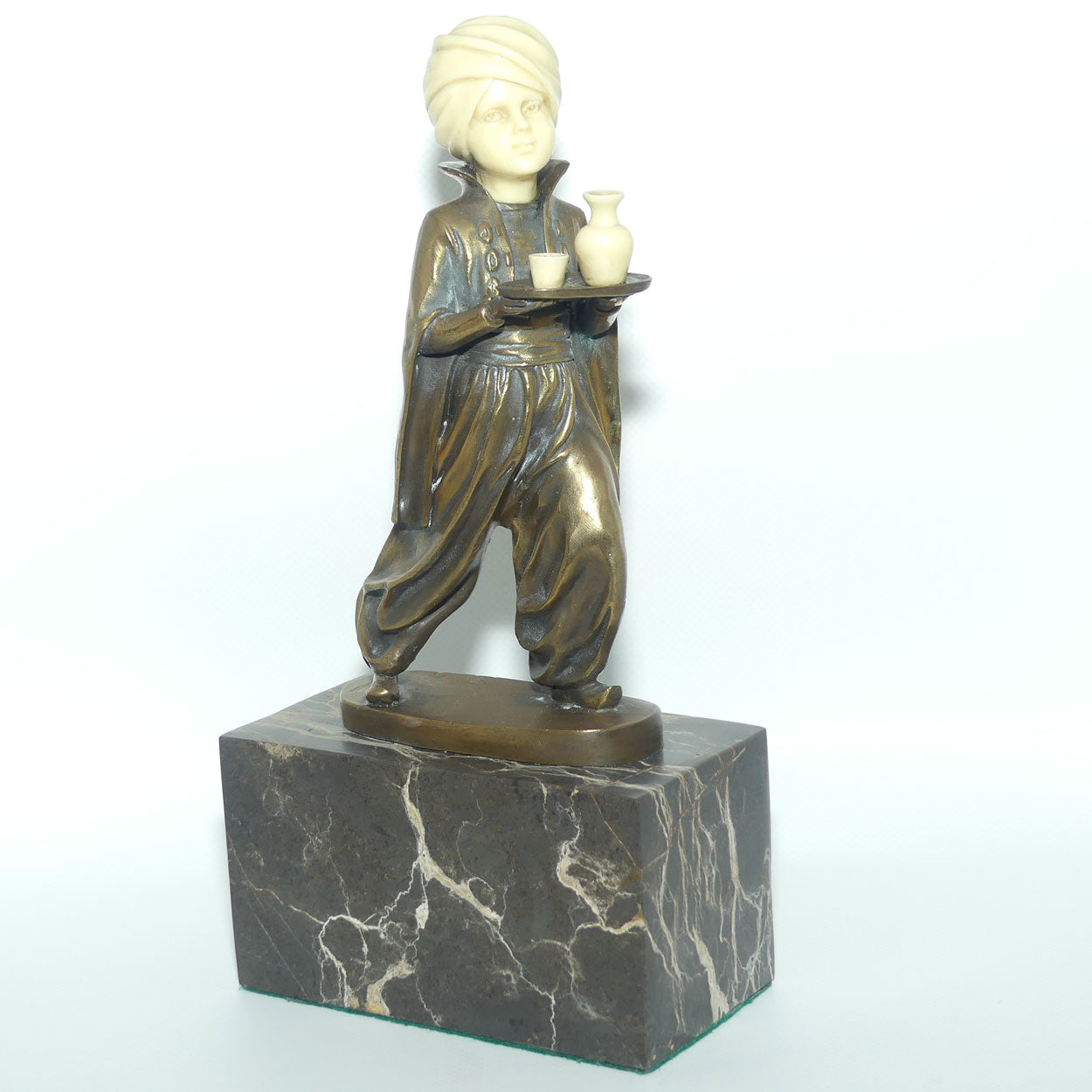 Small Decorator Bronze of Boy in Turban on Marble base | Preiss