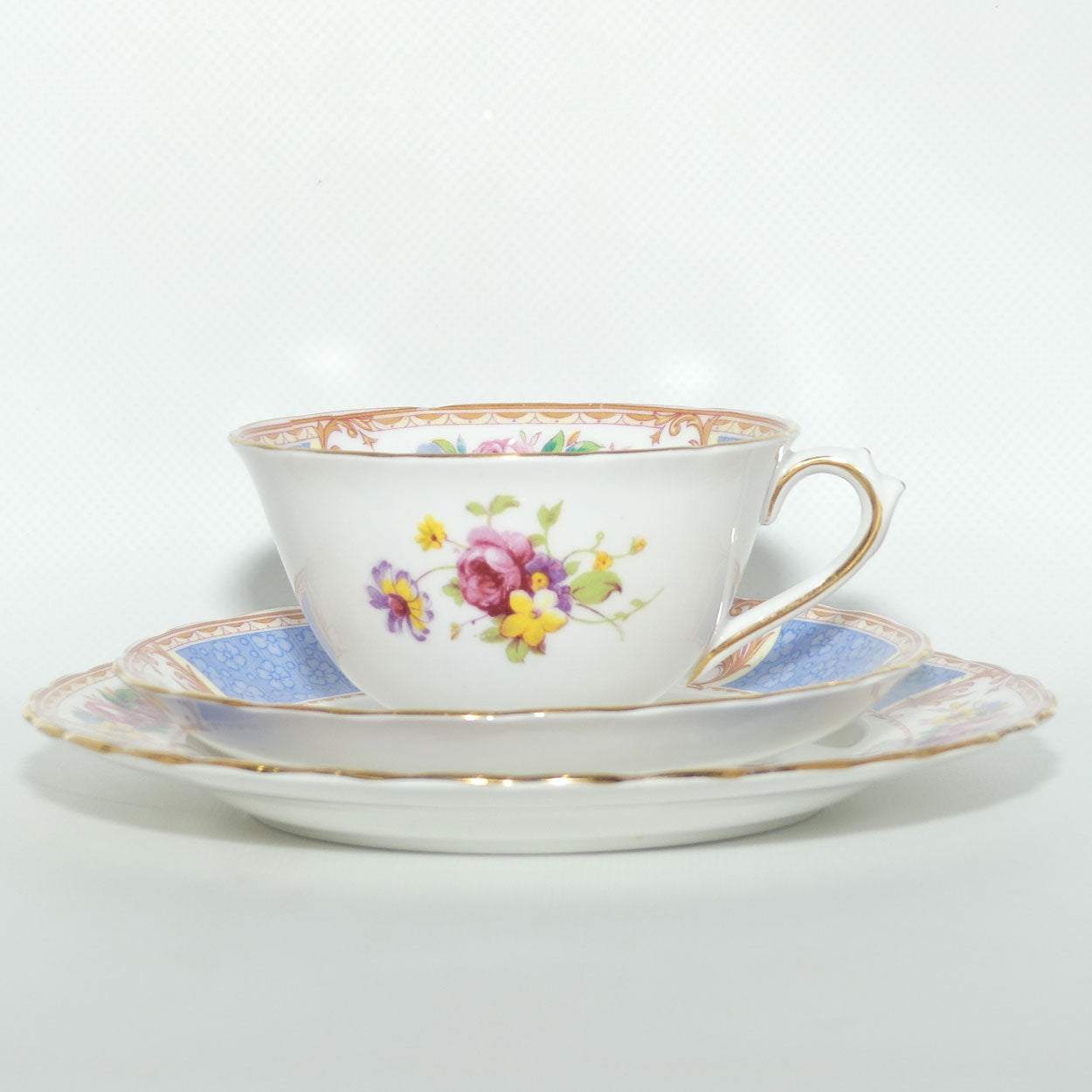 Tuscan Bone China Blue Border with Floral panels trio