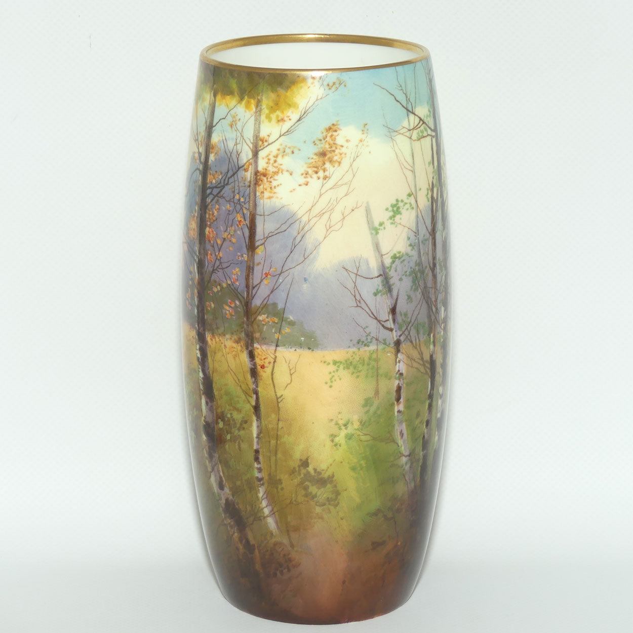 Royal Doulton hand painted & gilt Trees cylindrical vase (Price)
