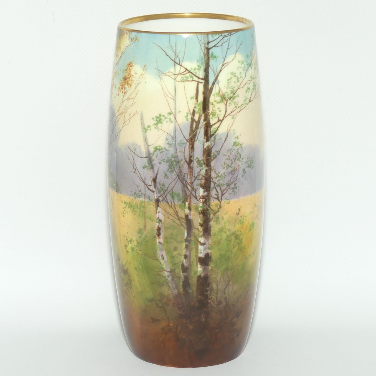 Royal Doulton hand painted & gilt Trees cylindrical vase (Price)