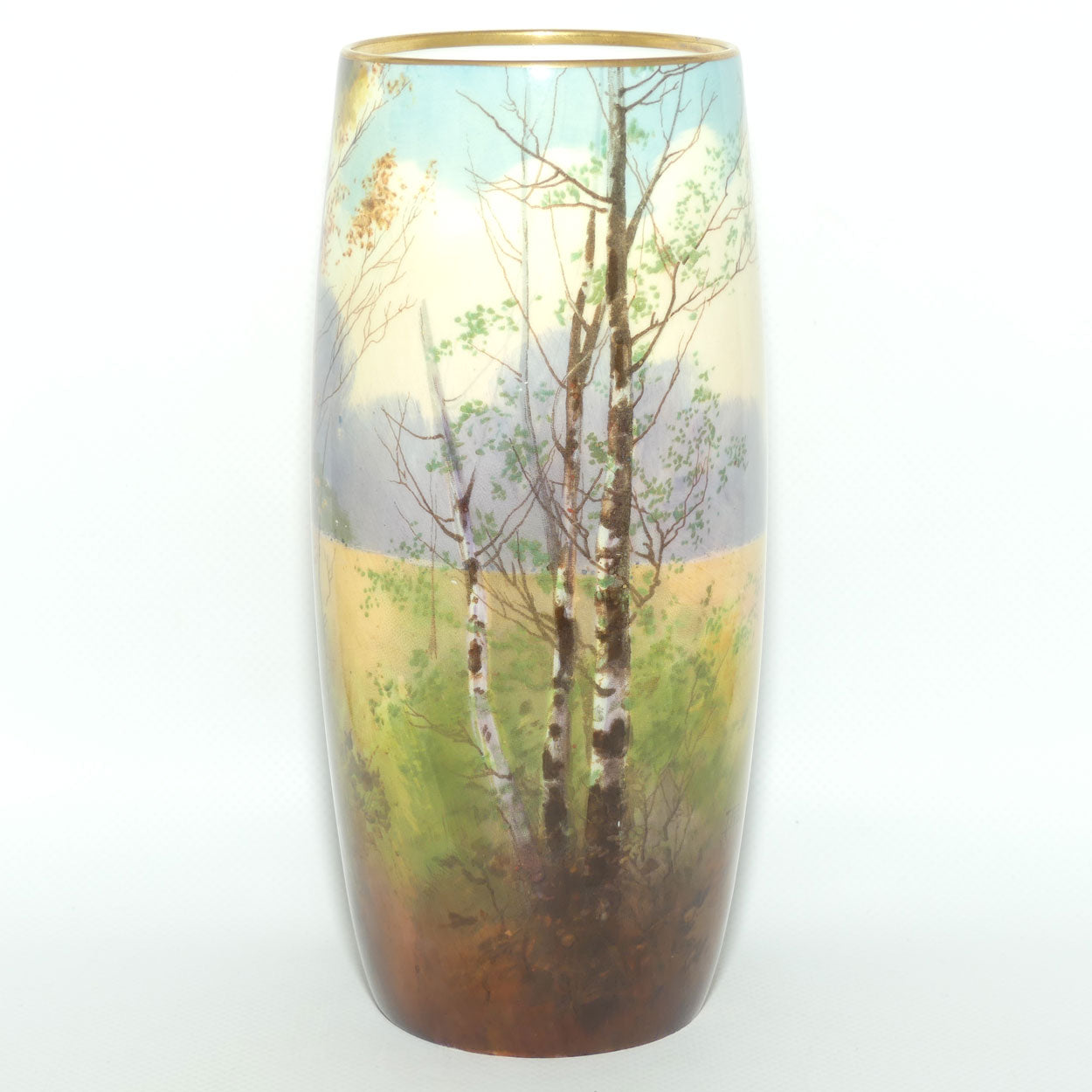 Royal Doulton hand painted & gilt Trees cylindrical vase | John Price