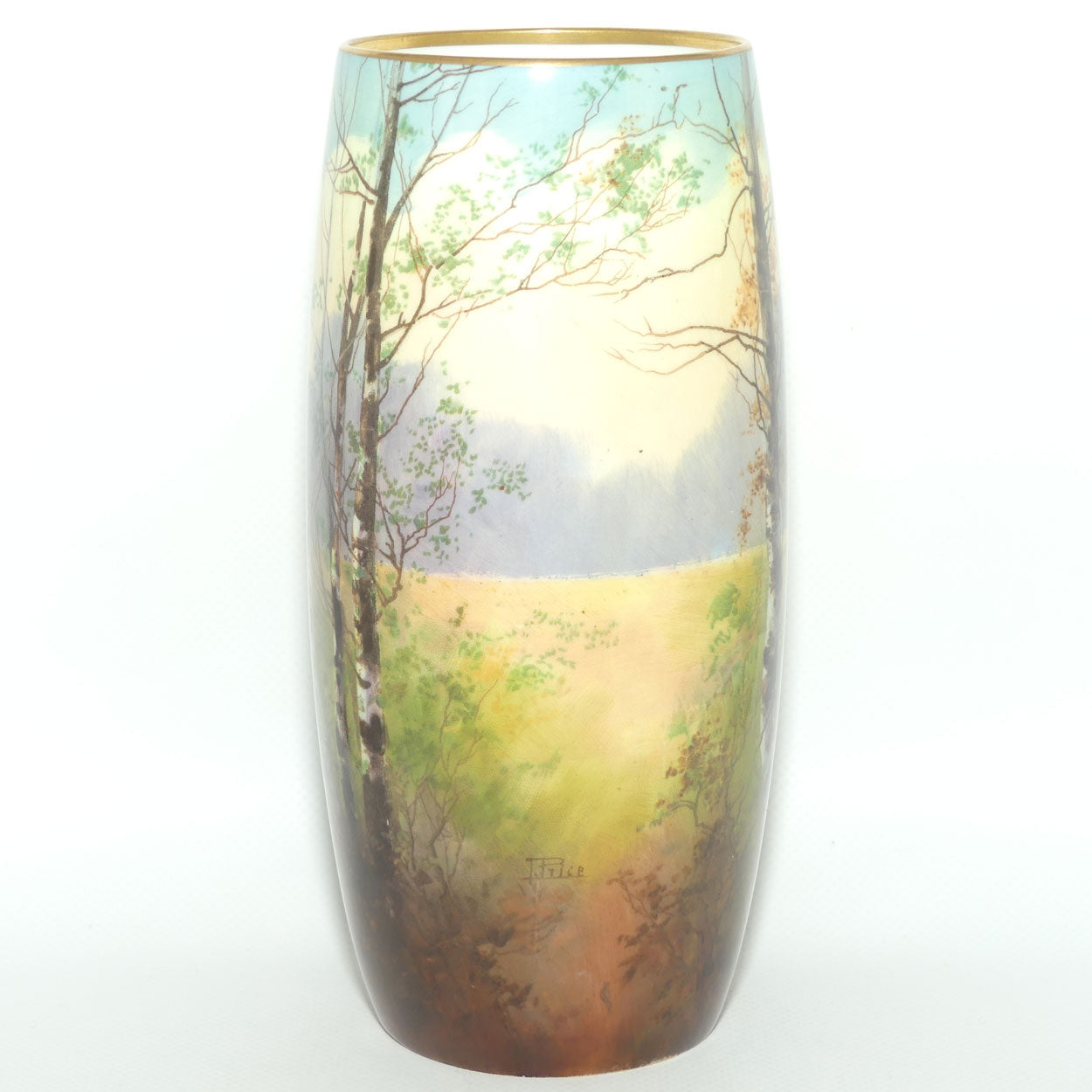 Royal Doulton hand painted & gilt Trees cylindrical vase | John Price