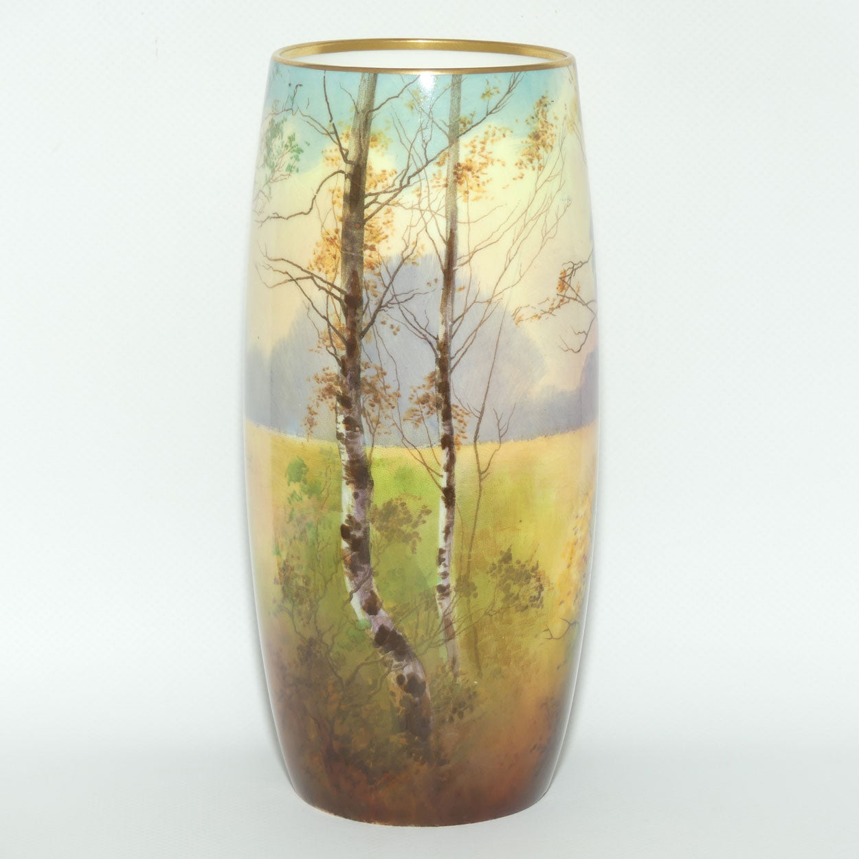 Royal Doulton hand painted & gilt Trees cylindrical vase (Price)