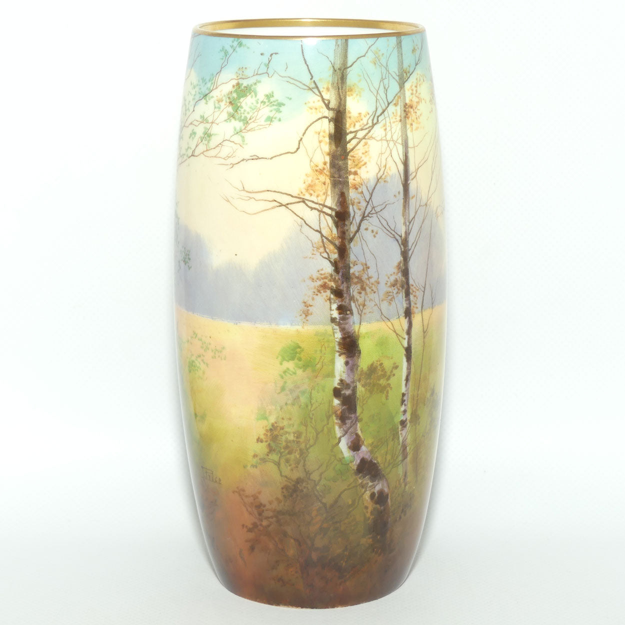 Royal Doulton hand painted & gilt Trees cylindrical vase | John Price