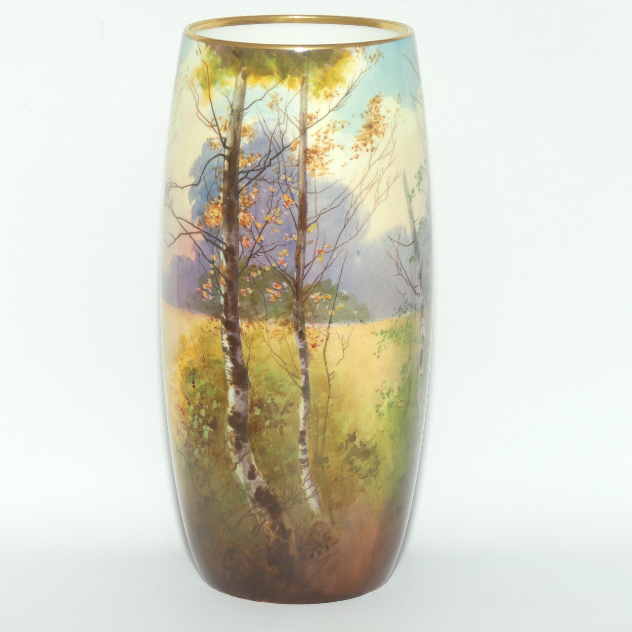 Royal Doulton hand painted & gilt Trees cylindrical vase (Price)