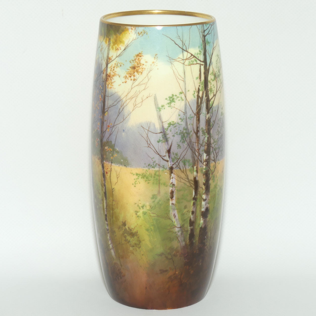 Royal Doulton hand painted & gilt Trees cylindrical vase (Price)