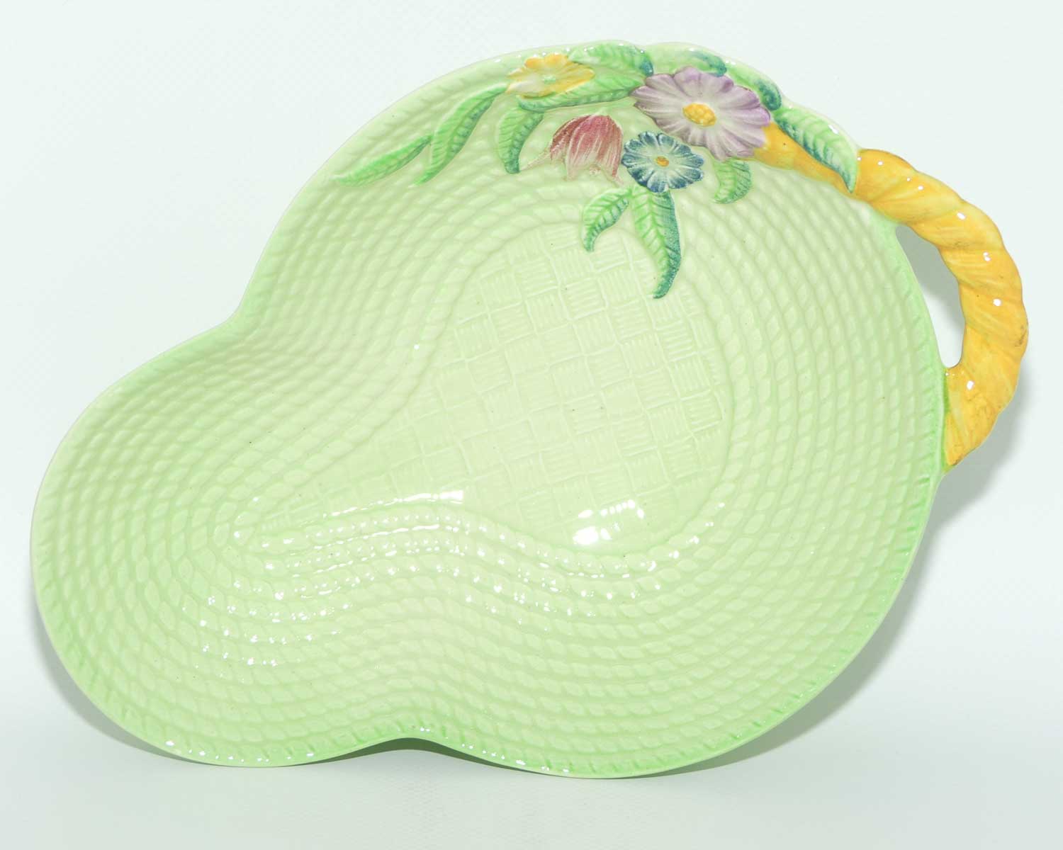 Carlton Ware Embossed Floral and Basket weave bowl with Yellow Handle