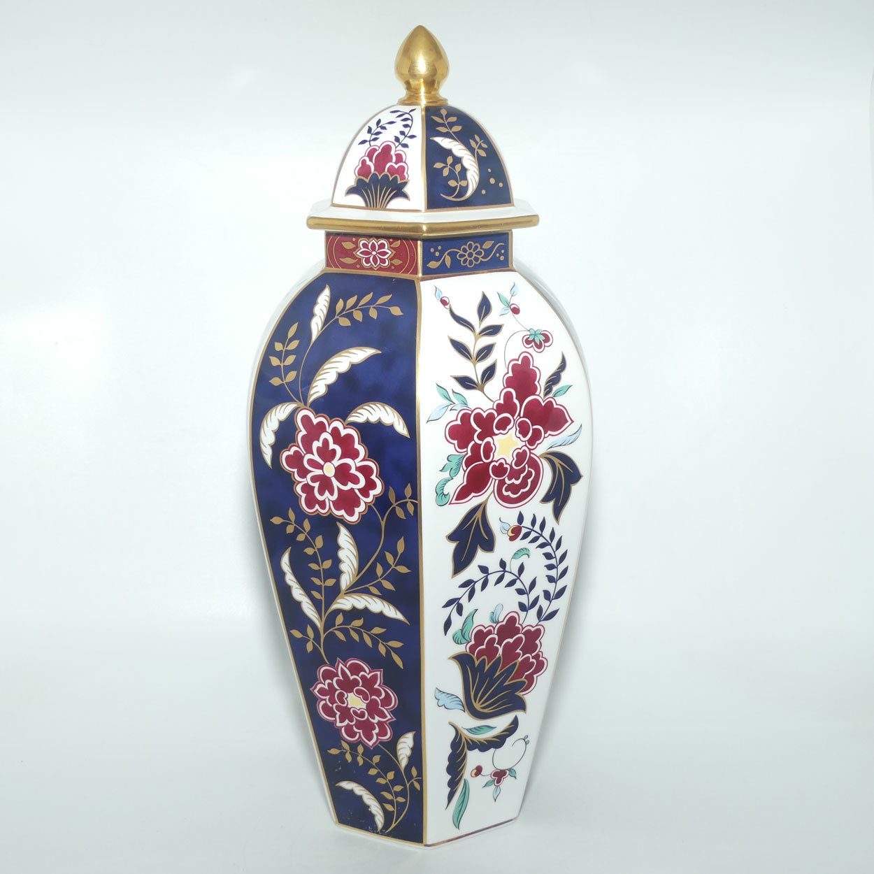 Royal Worcester hexagonal Hancock Panelled vase with lid | Prince Regent pattern | Ltd Ed