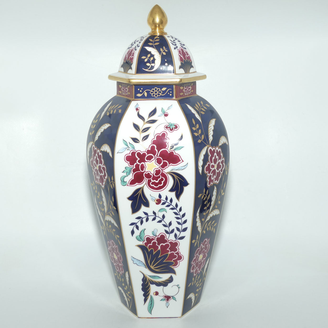 Royal Worcester hexagonal Hancock Panelled vase with lid | Prince Regent pattern | Ltd Ed