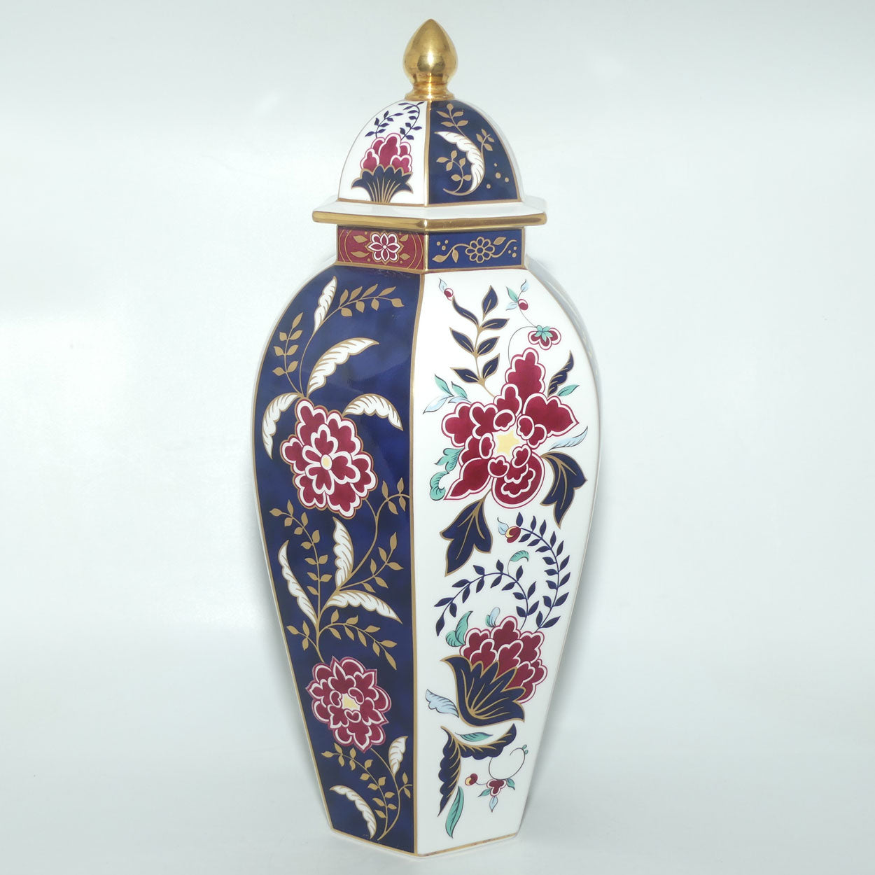 Royal Worcester hexagonal Hancock Panelled vase with lid | Prince Regent pattern | Ltd Ed