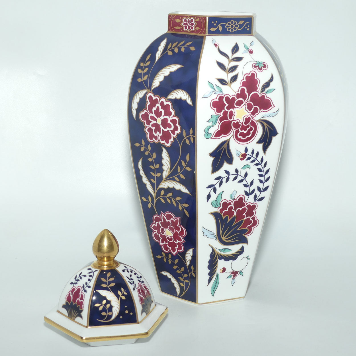Royal Worcester hexagonal Hancock Panelled vase with lid | Prince Regent pattern | Ltd Ed