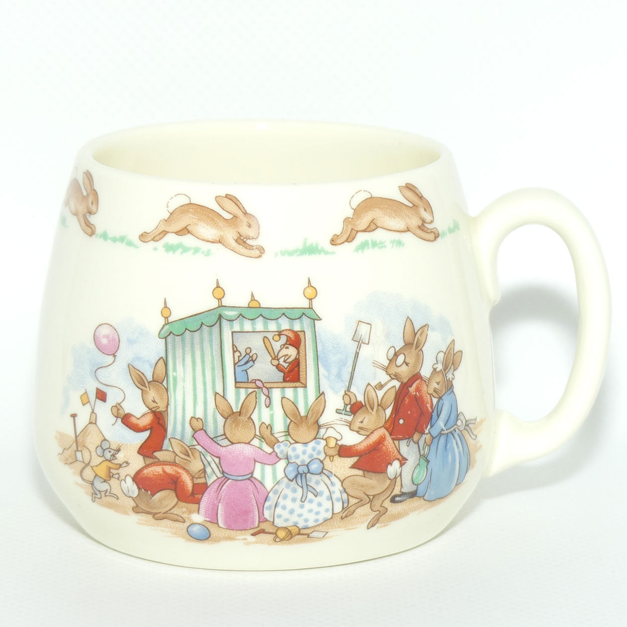 Royal Doulton Bunnykins Punch and Judy Show | Icecream on the Beach single handle Don mug